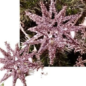 Set of 2 Raz Imports Silver Tinsel Starburst Star Large Ornaments Ribbon…